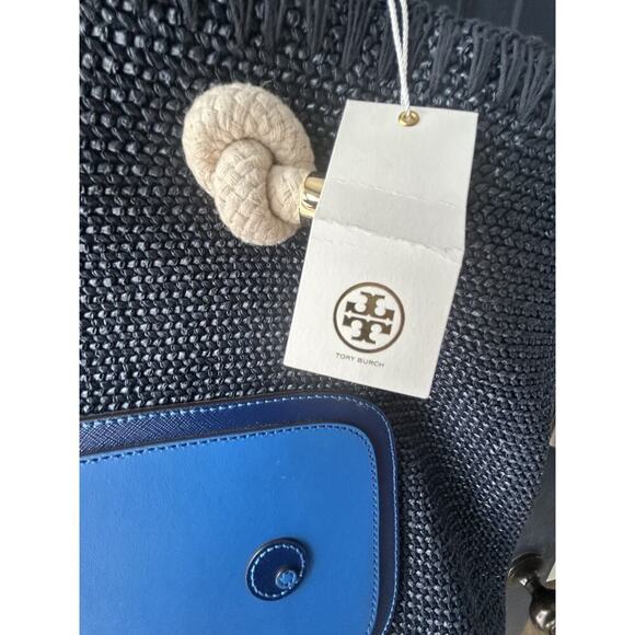 NWT Tory Burch Knotted Whale Tote Navy Blue Handbag Beach Pool Vacation Bag Rare - Picture 3 of 16